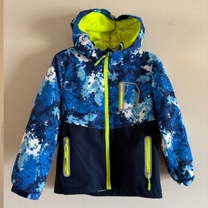 Top & Sky Kids Blue Hooded Fleece-Lined Zip-Up Rain Coat, Size 140 (Ages 8-9)